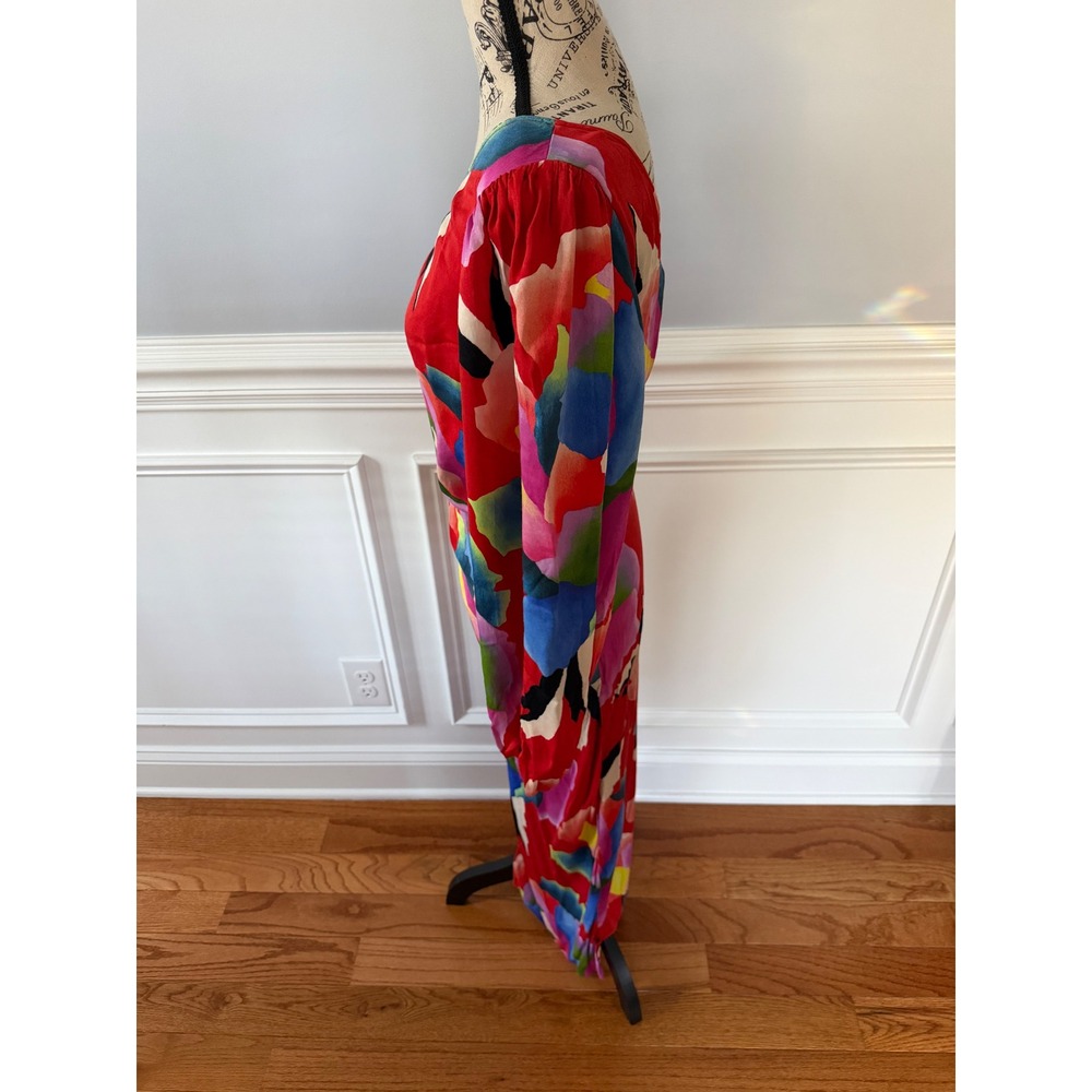 Farm Rio One Shoulder Dress Anthropologie Abstract Floral Midi Slit Size Small - Picture 8 of 14